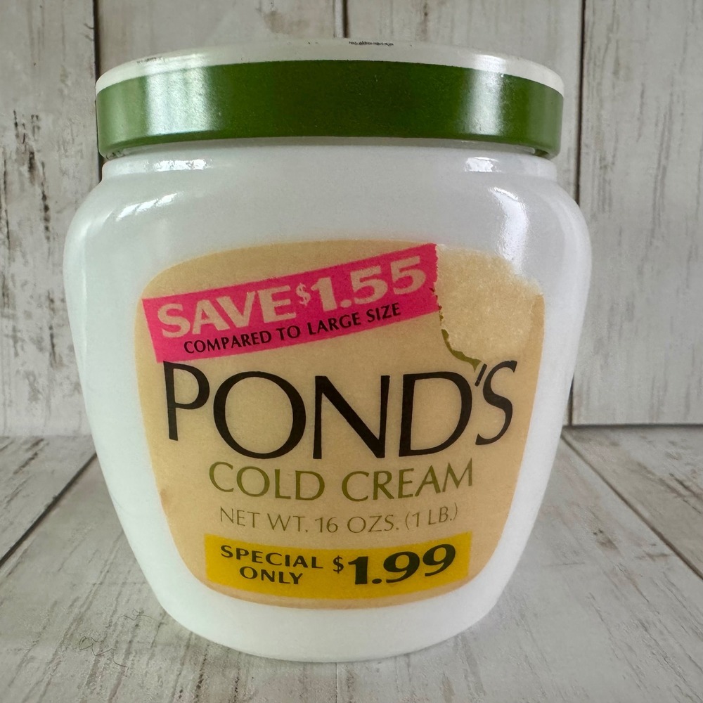 Vintage Ponds Cold Cream Milk Glass Jar 16oz Professional Size Retro Vanity